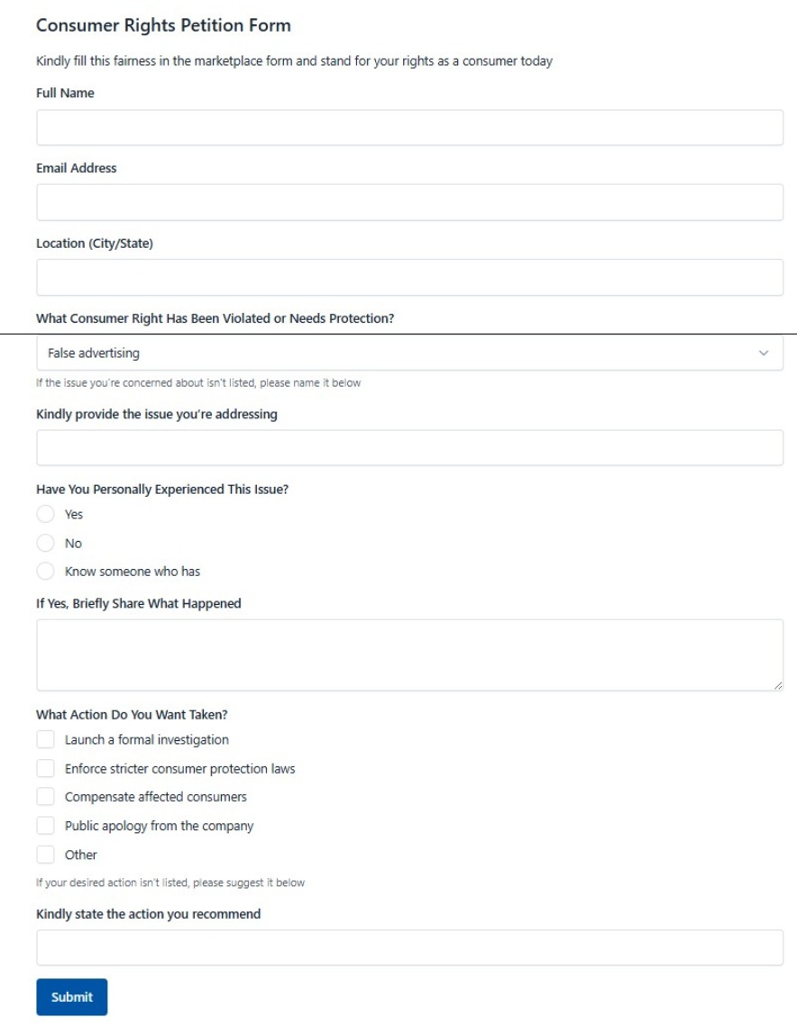Consumer Rights Petition Form