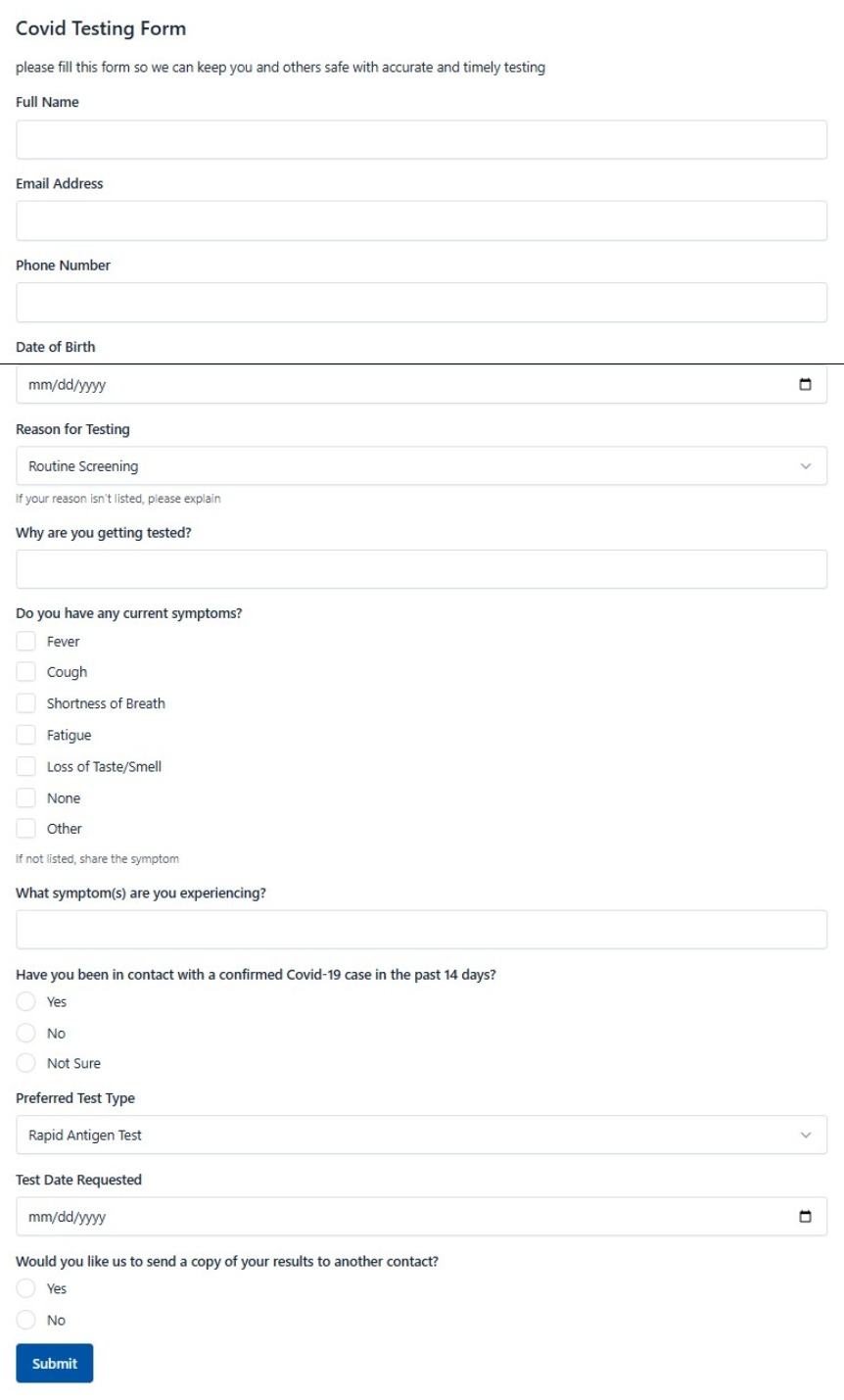 Covid Testing Form