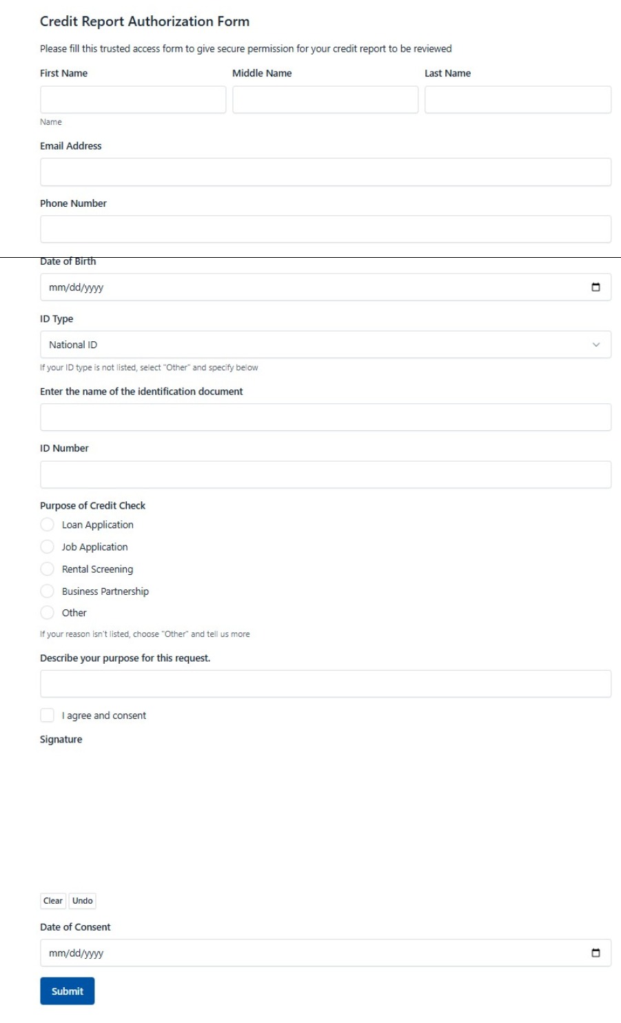 Credit Report Authorization Form
