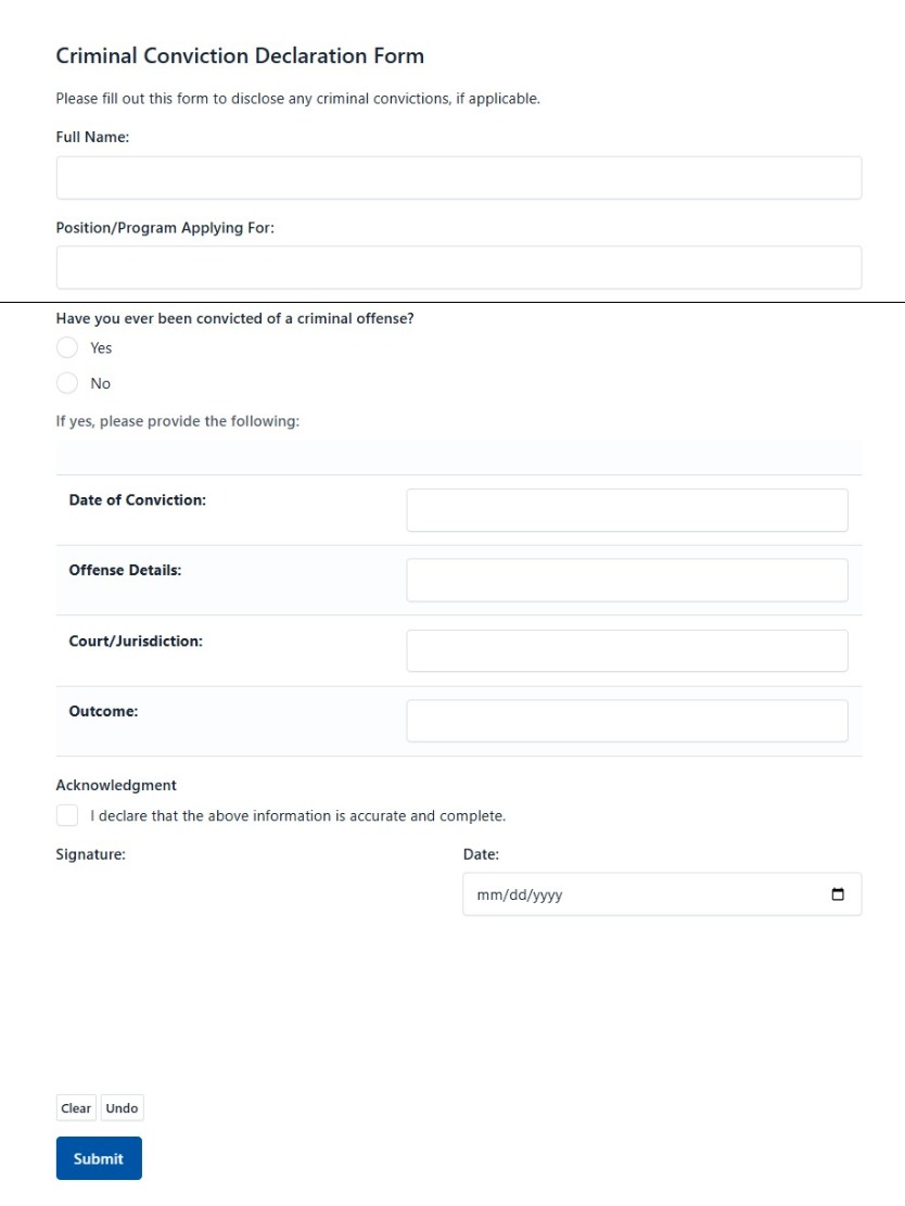 Criminal Conviction Declaration Form