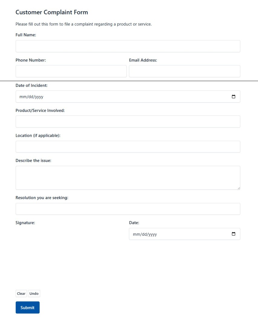 Customer Complaint Form