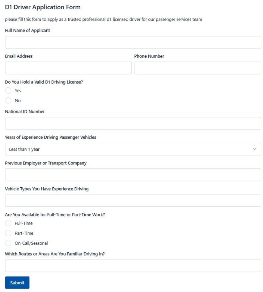 D1 Driver Application Form