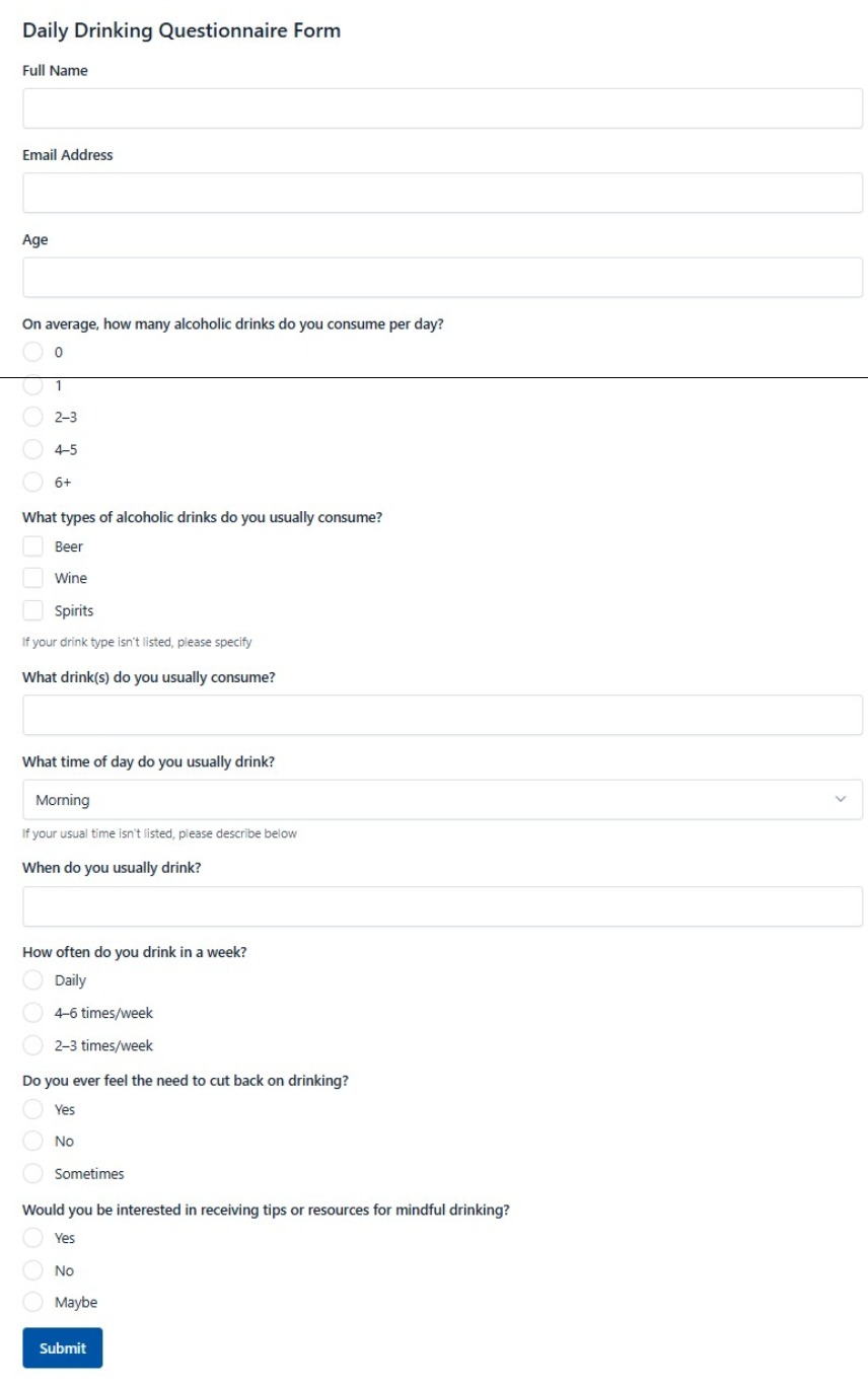 Daily Drinking Questionnaire Form