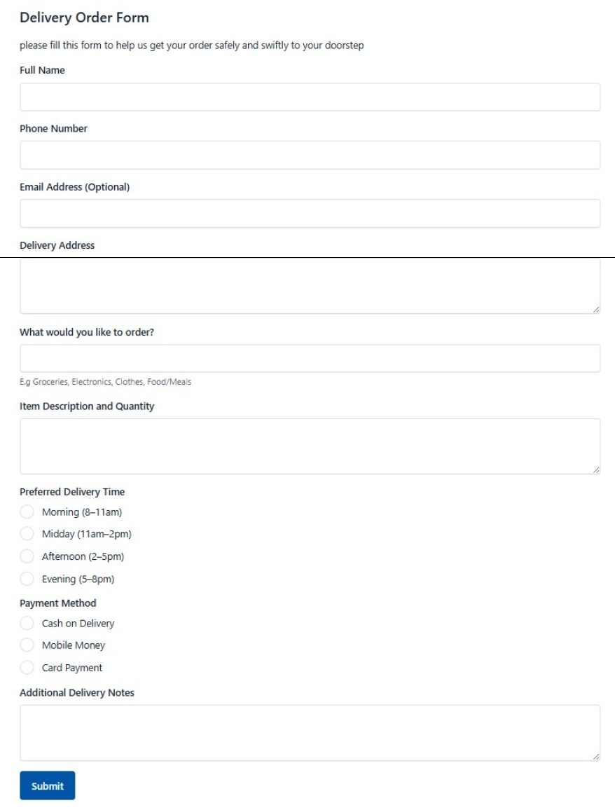 Delivery Order Form