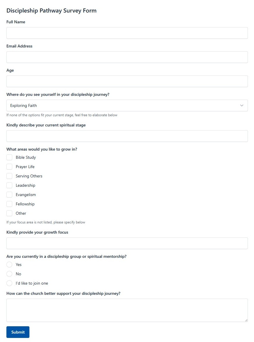 Discipleship Pathway Survey Form