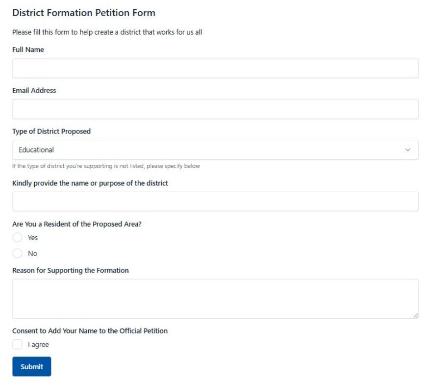 District Formation Petition Form