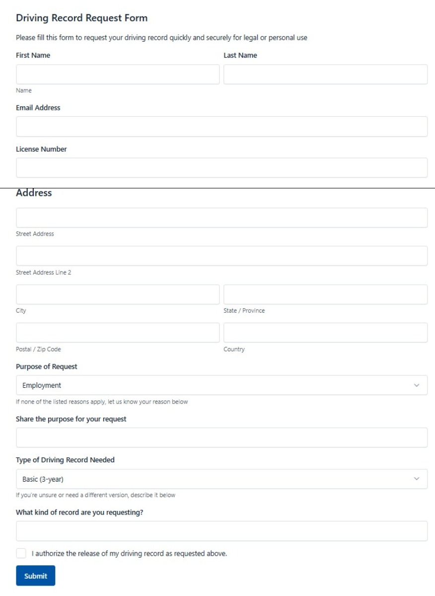 Driving Record Request Form