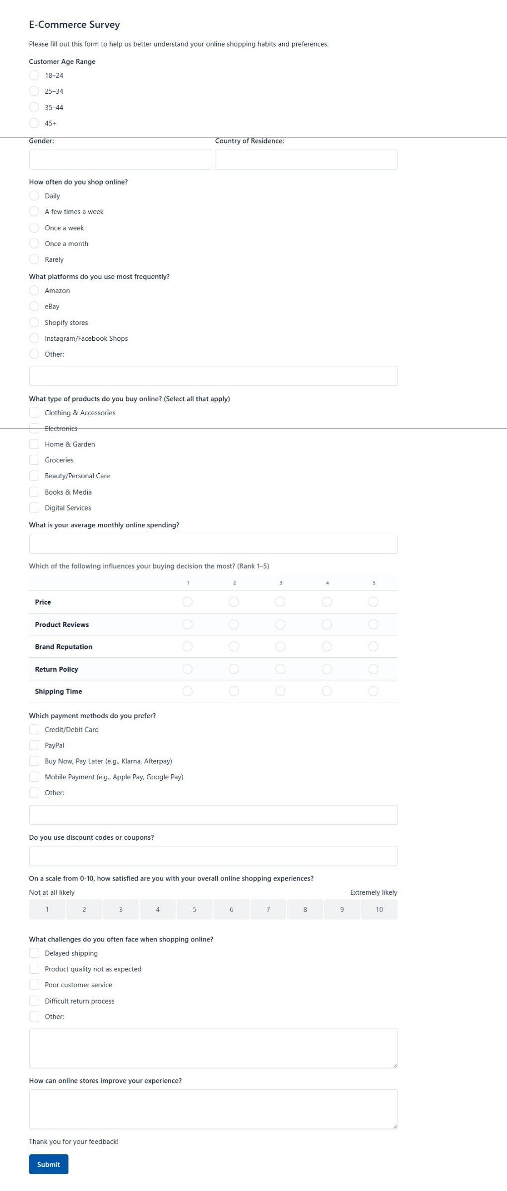 E Commerce Survey