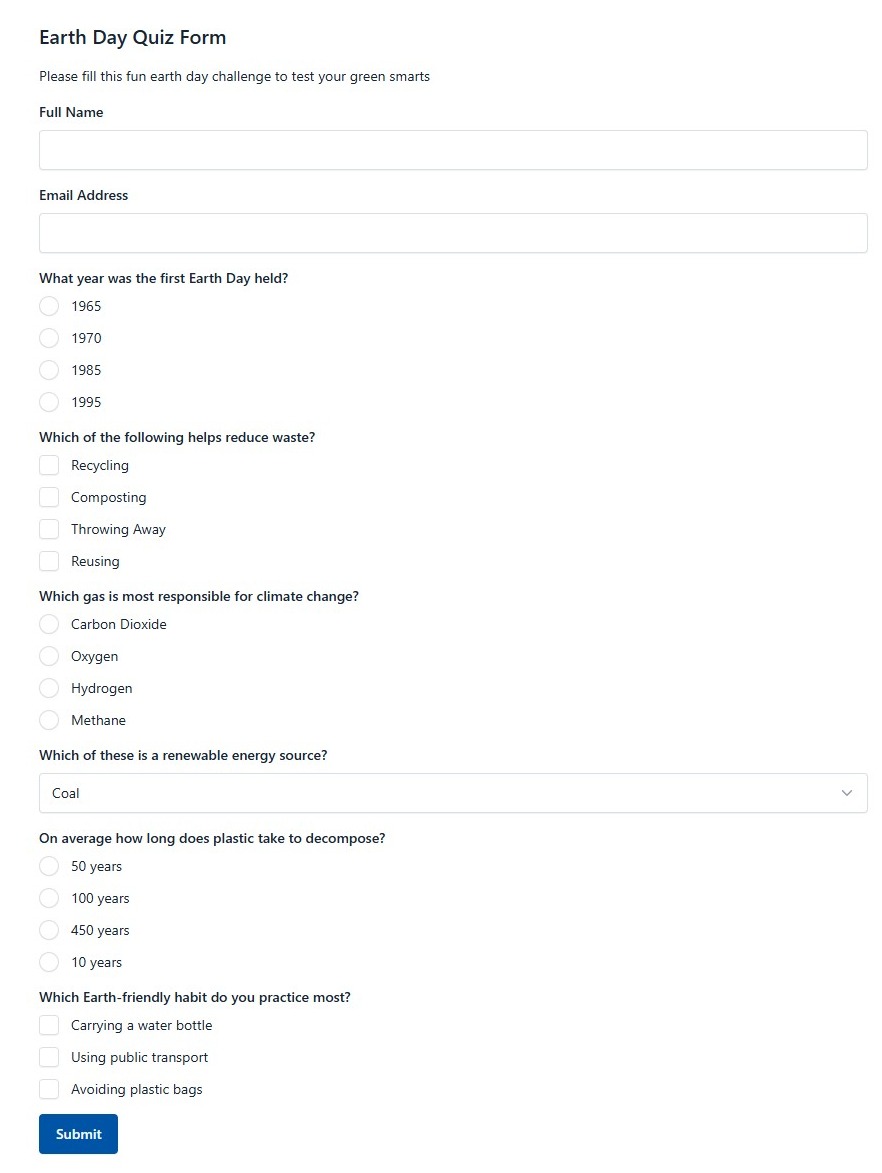 Earth Day Quiz Form