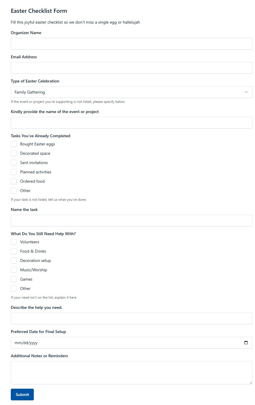 Easter Checklist Form