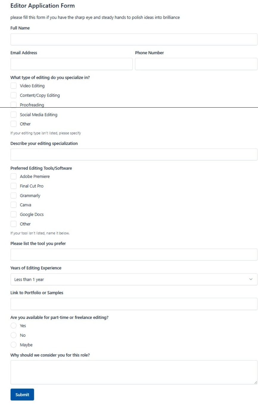 Editor Application Form
