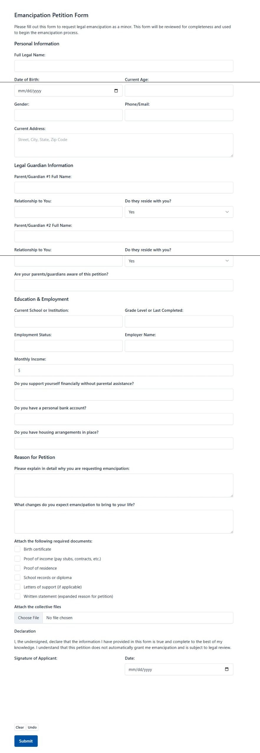 Emancipation Petition Form