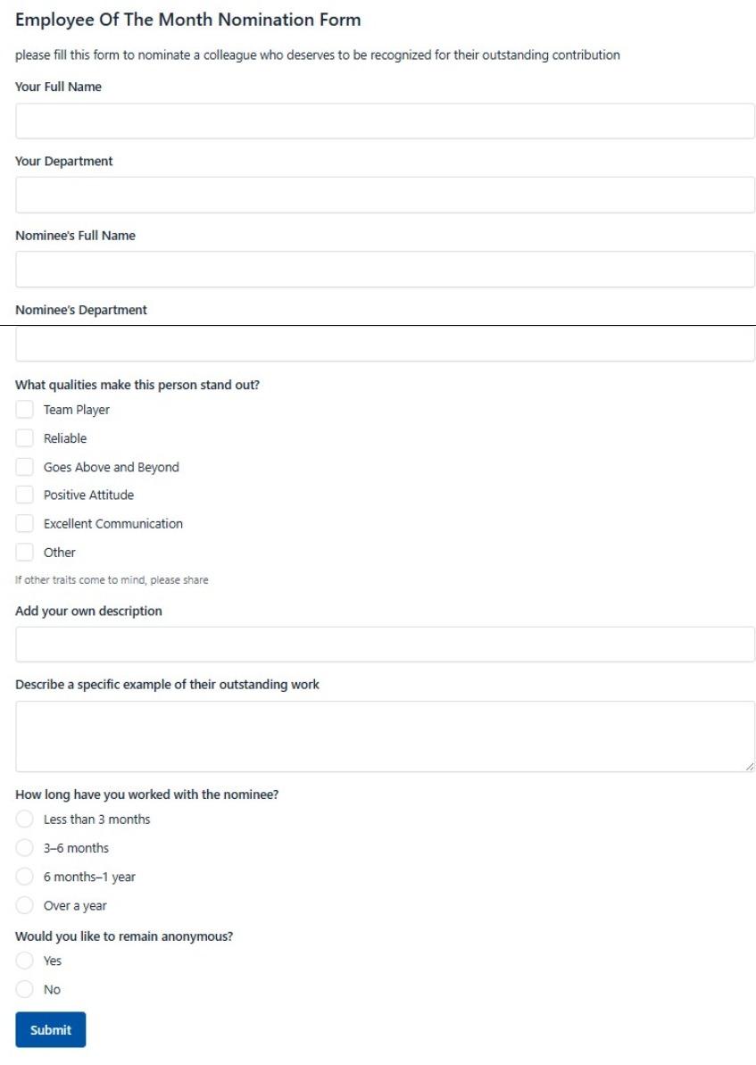 Employee Of The Month Nomination Form