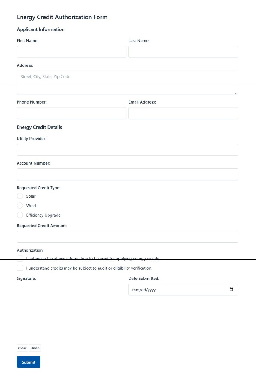 Energy Credit Authorization Form