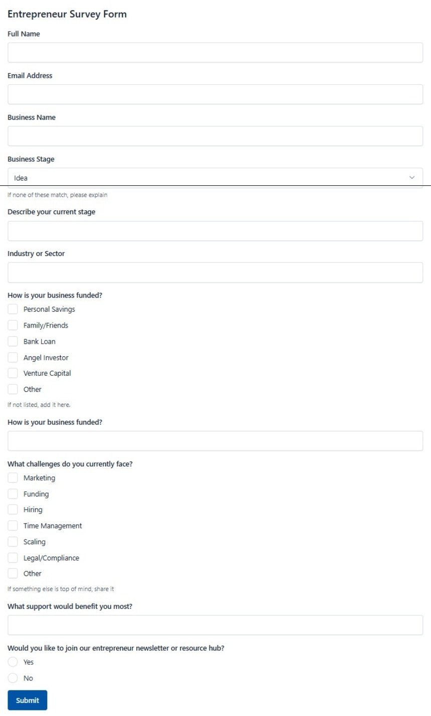 Entrepreneur Survey Form