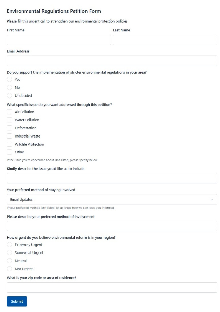 Environmental Regulations Petition Form