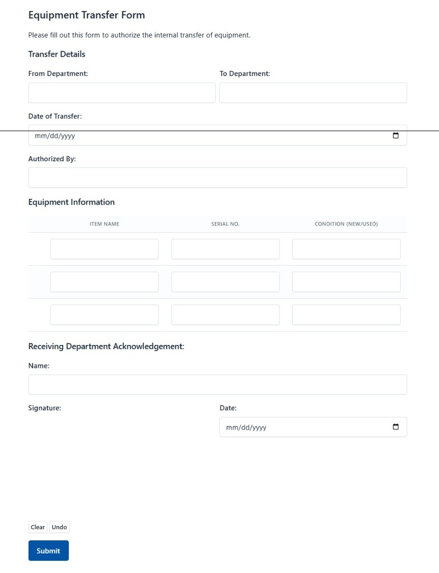 Equipment Transfer Form