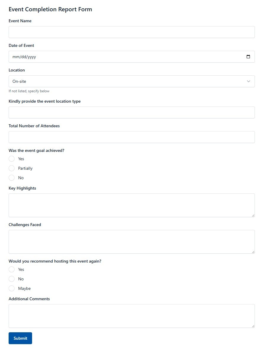 Event Completion Report Form