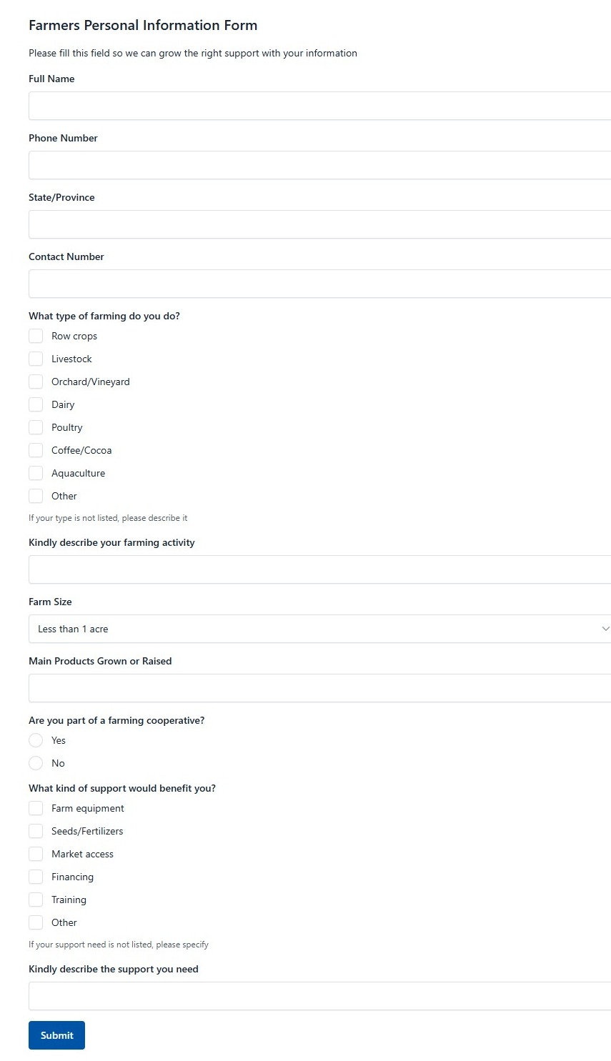 Farmers Personal Information Form