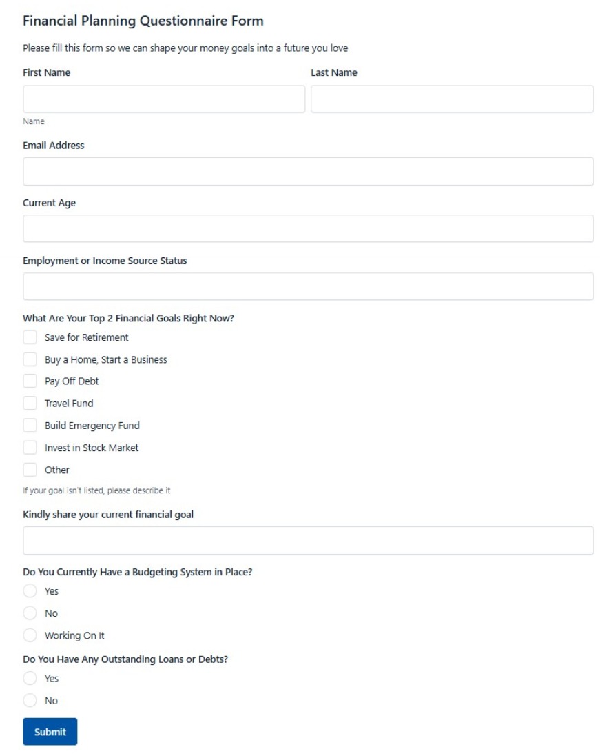 Financial Planning Questionnaire