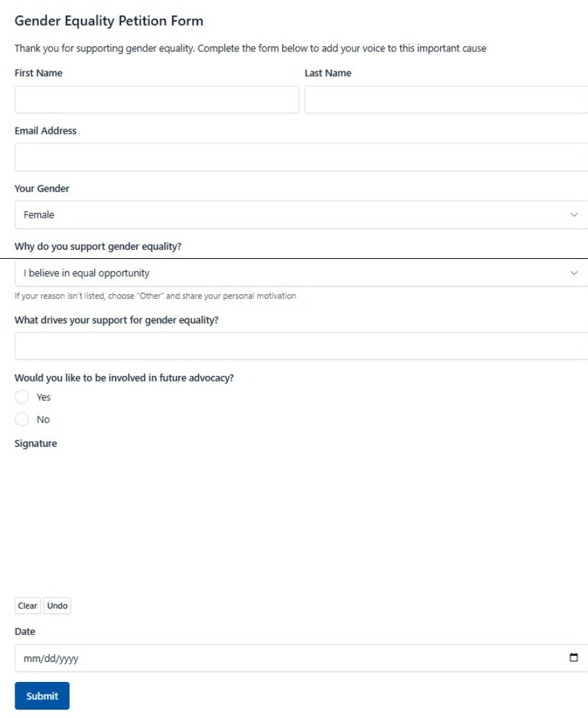 Gender Equality Petition Form