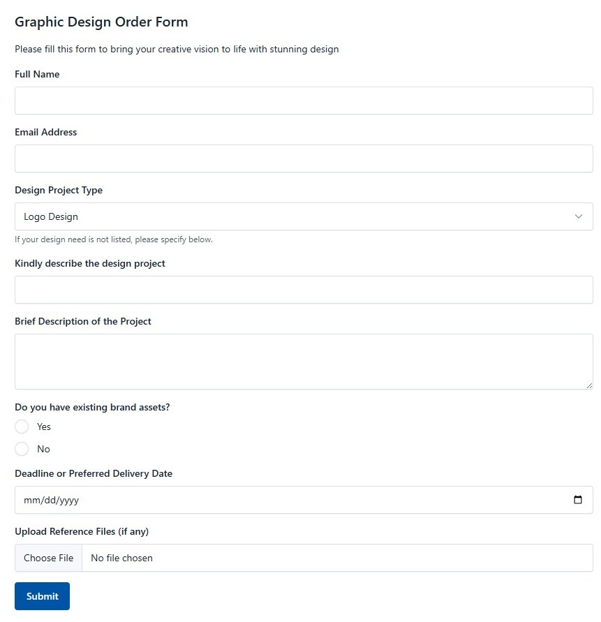 Graphic Design Order Form