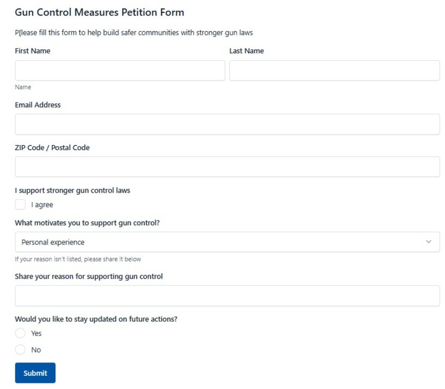 Gun Control Measures Petition Form
