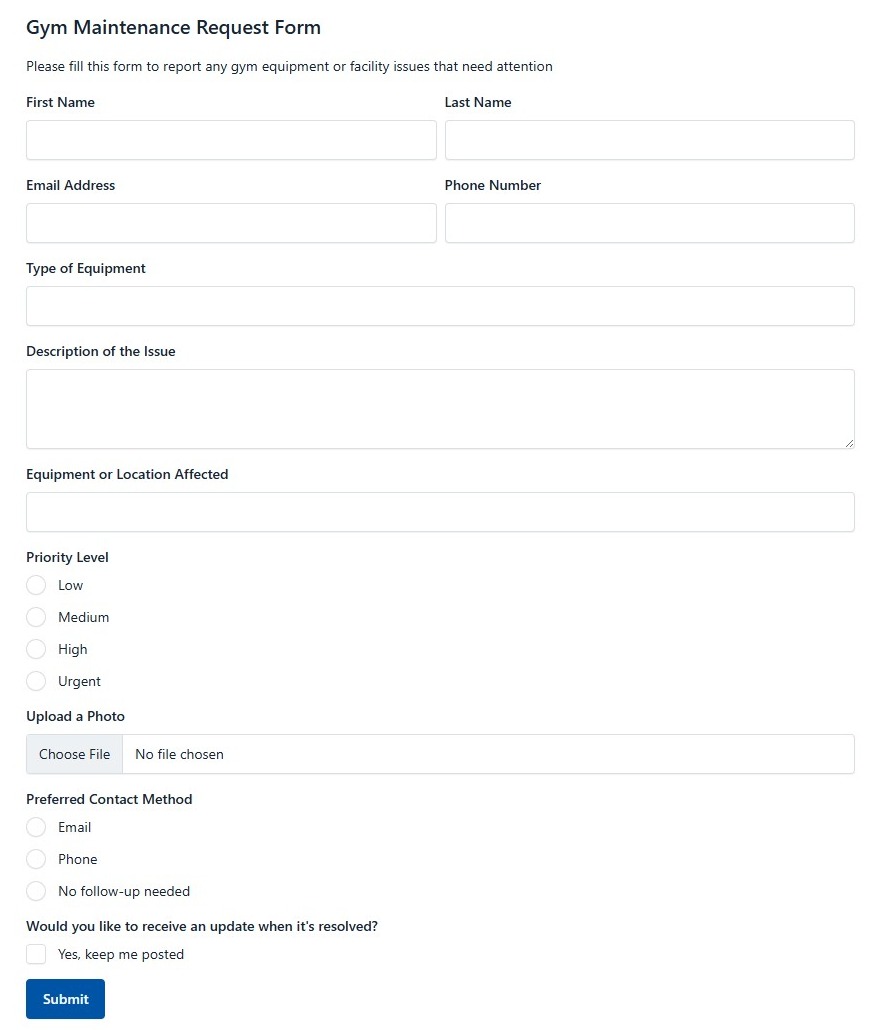 Gym Maintenance Request Form