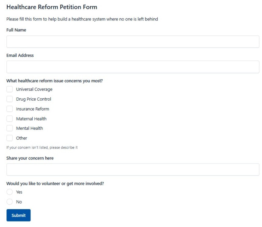 Healthcare Reform Petition Form