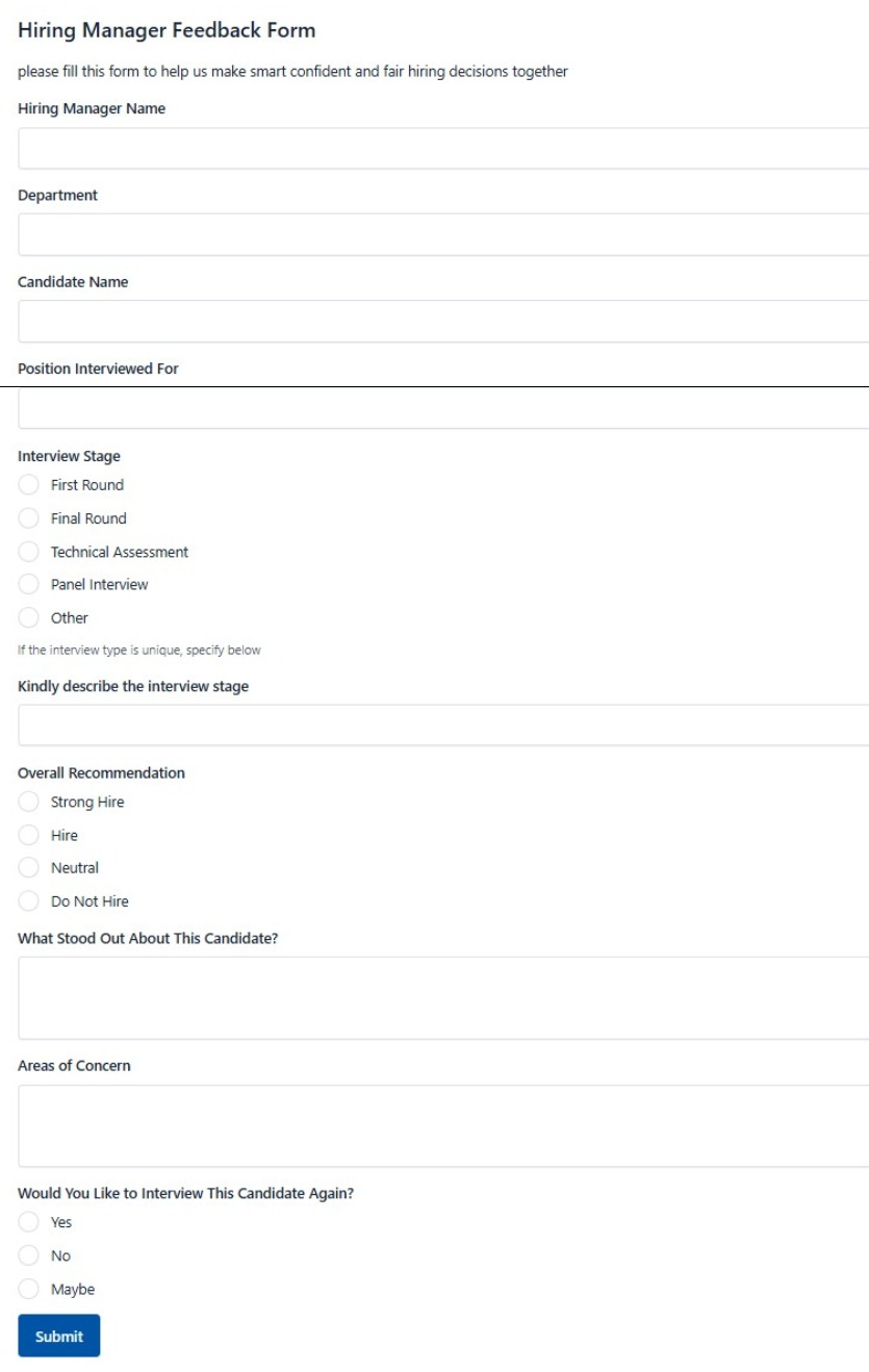 Hiring Manager Feedback Form