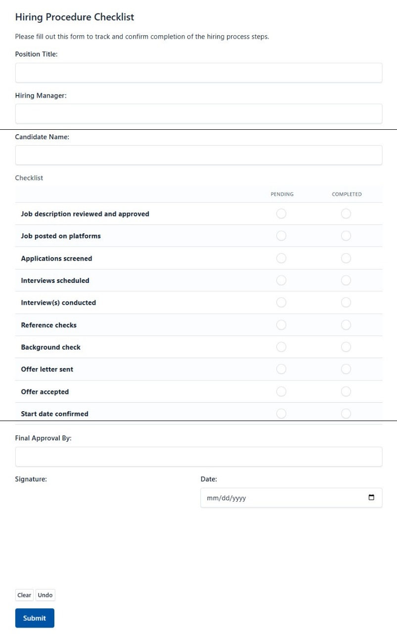 Hiring Procedure Checklist