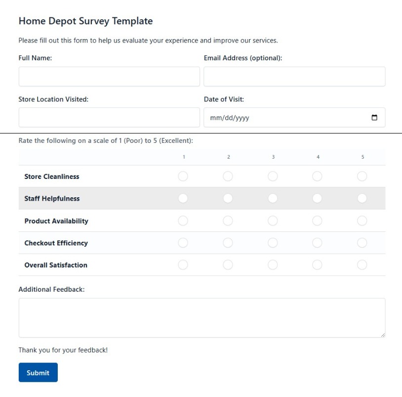 Home Depot Survey Template