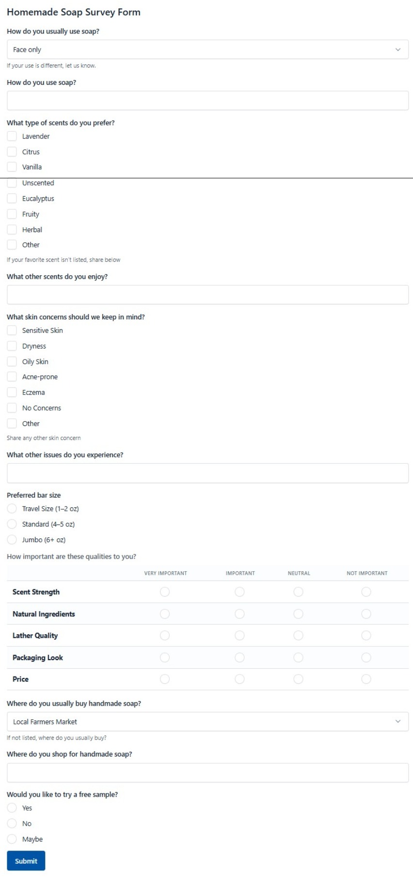Homemade Soap Survey Form