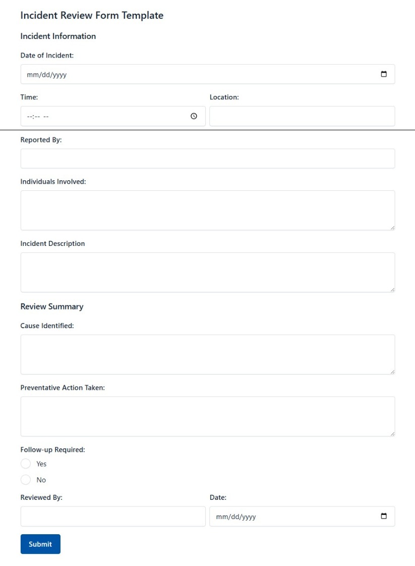 Incident Review Form Template