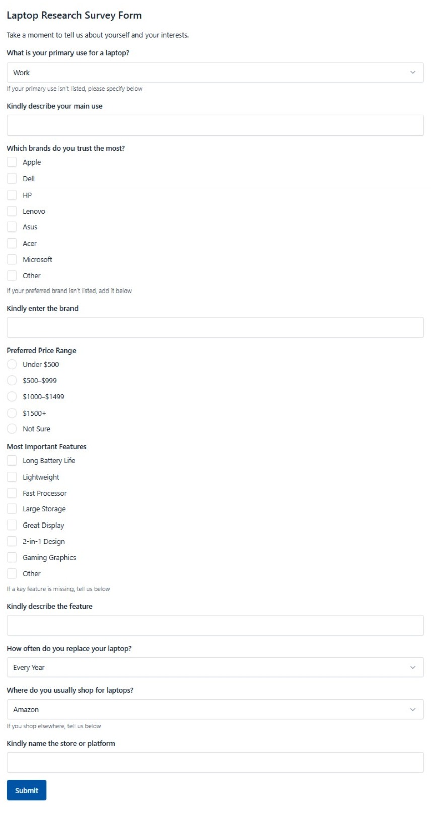 Laptop Research Survey Form