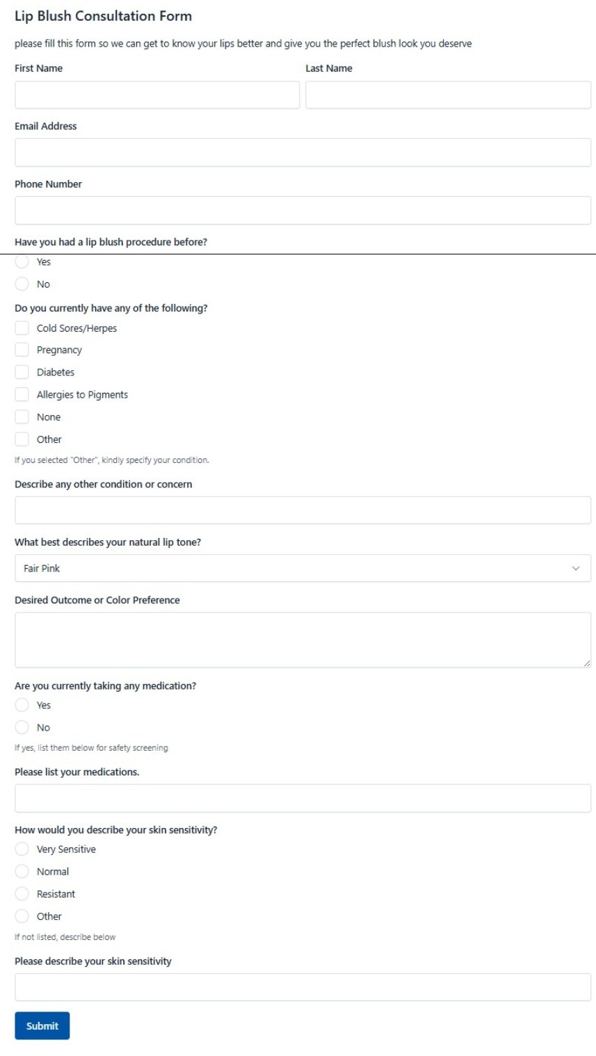 Lip Blush Consultation Form