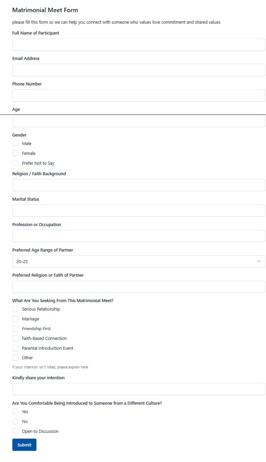 Matrimonial Meet Form