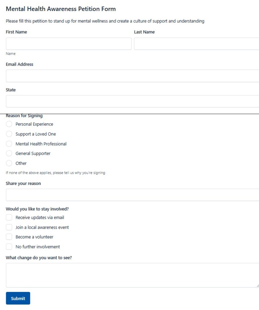 Mental Health Awareness Petition Form