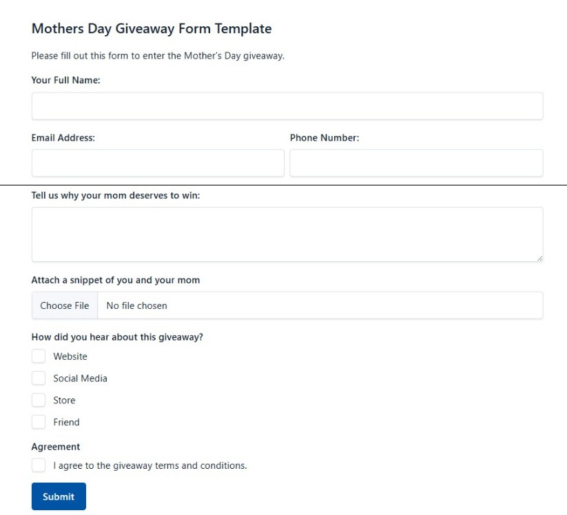 Mothers Day Giveaway Form Template