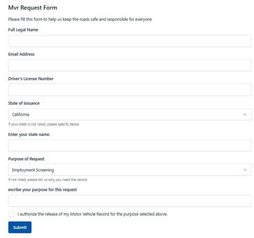 Mvr Request Form
