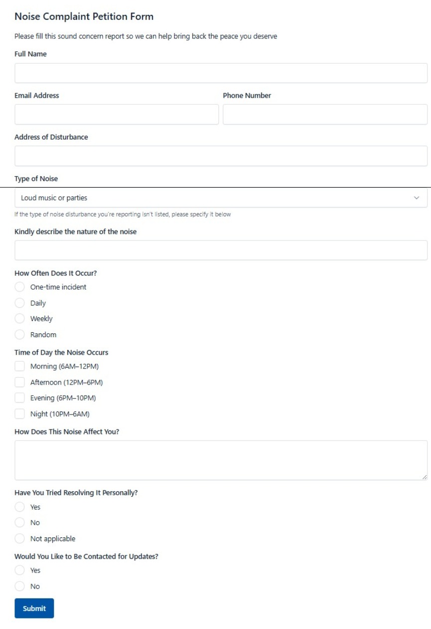 Noise Complaint Petition Form