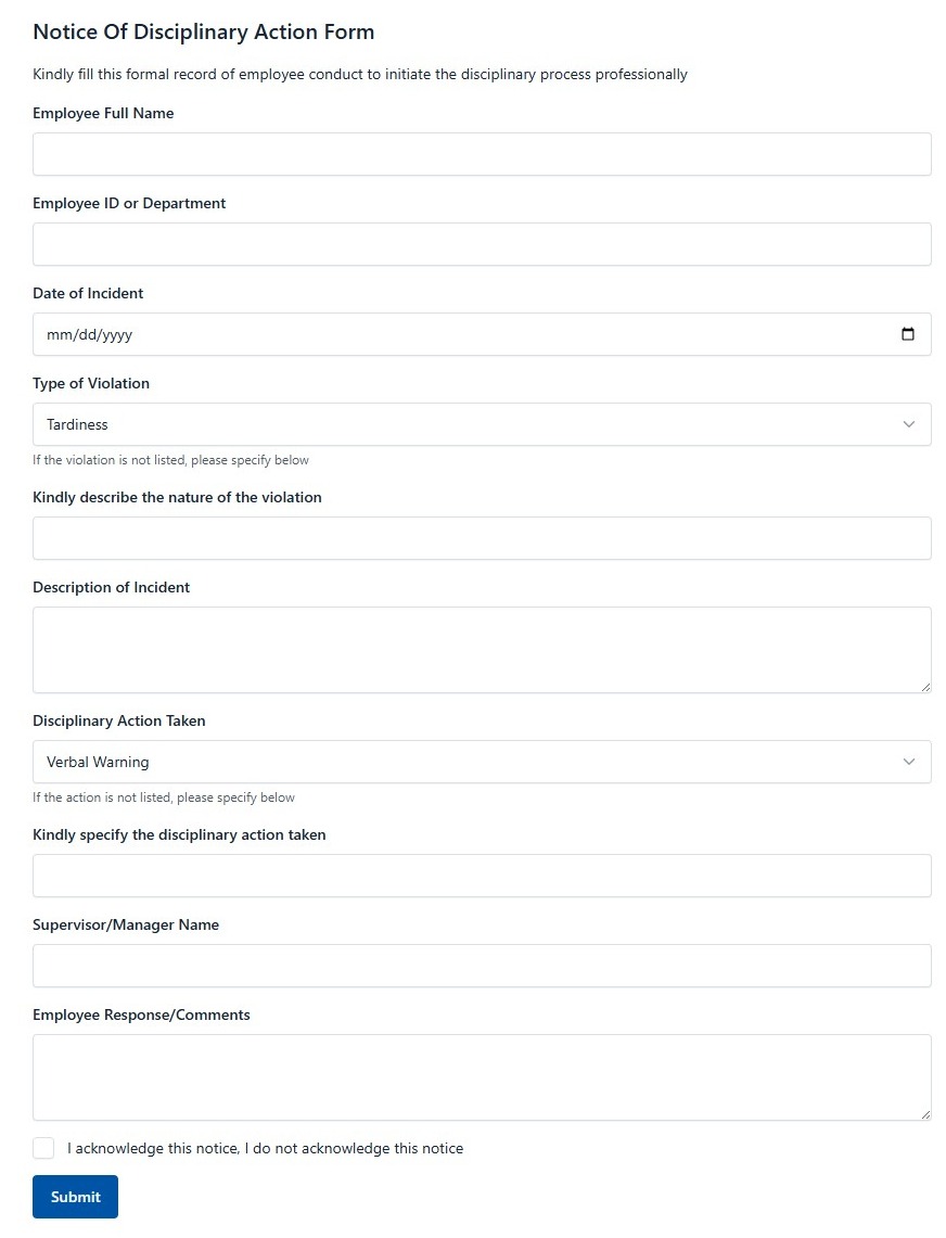 Notice Of Disciplinary Action Form