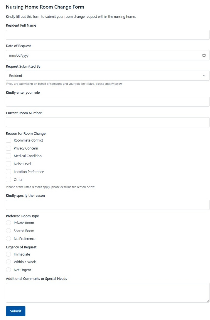 Nursing Home Room Change Form