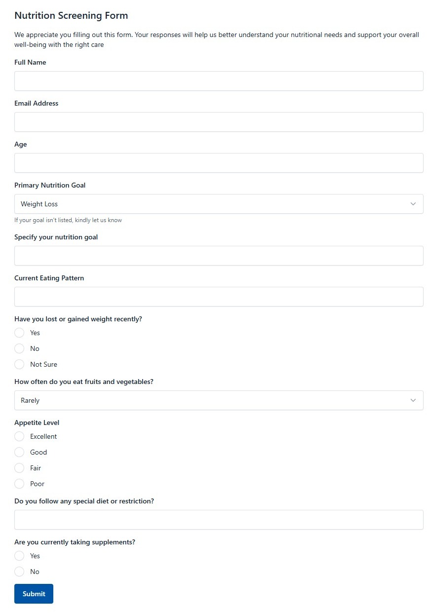 Nutrition Screening Form