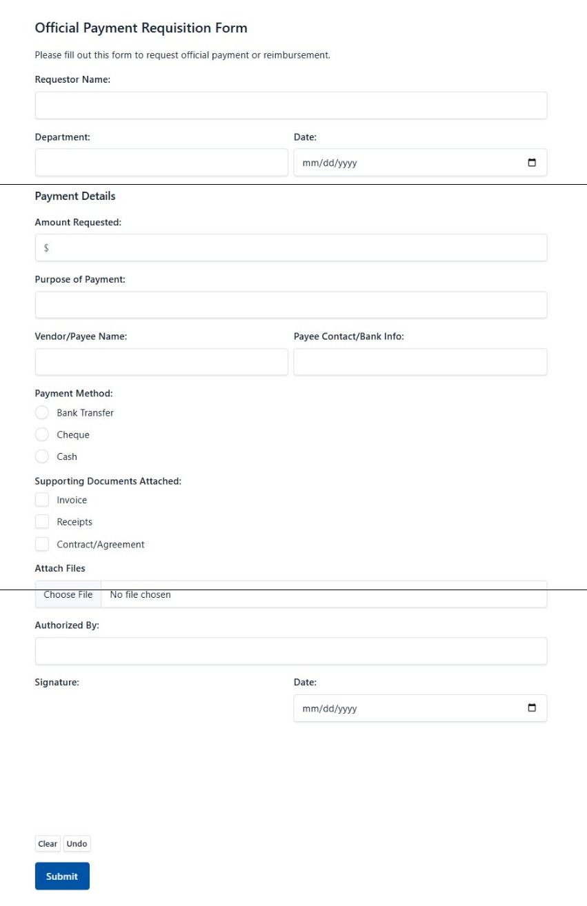 Official Payment Requisition Form