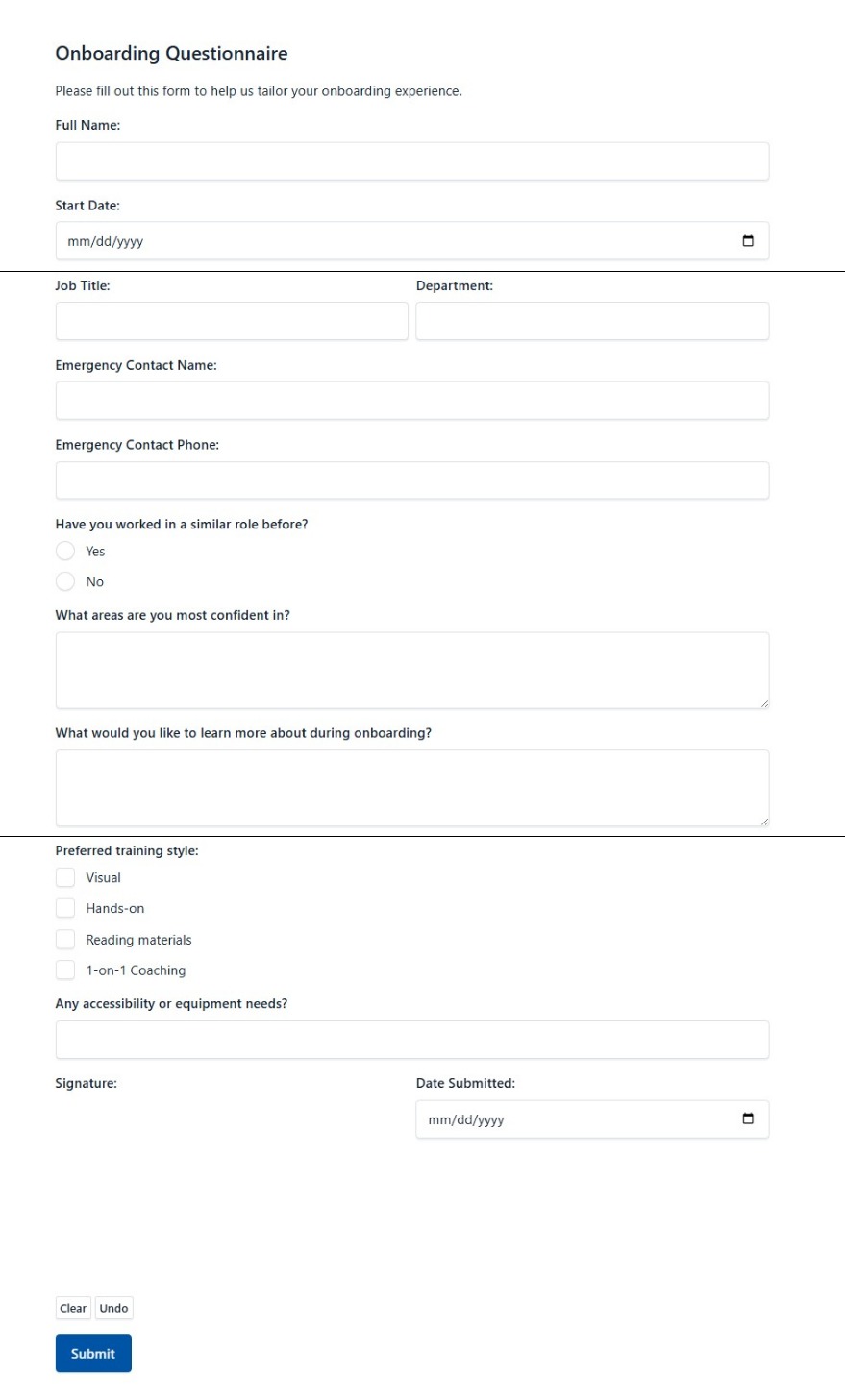 Onboarding Questionnaire