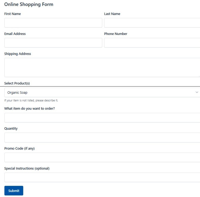 Online Shopping Form