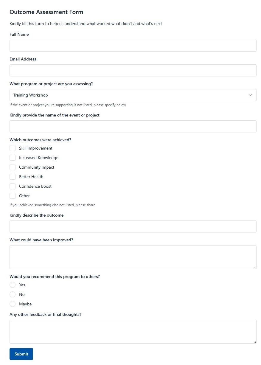 Outcome Assessment Form