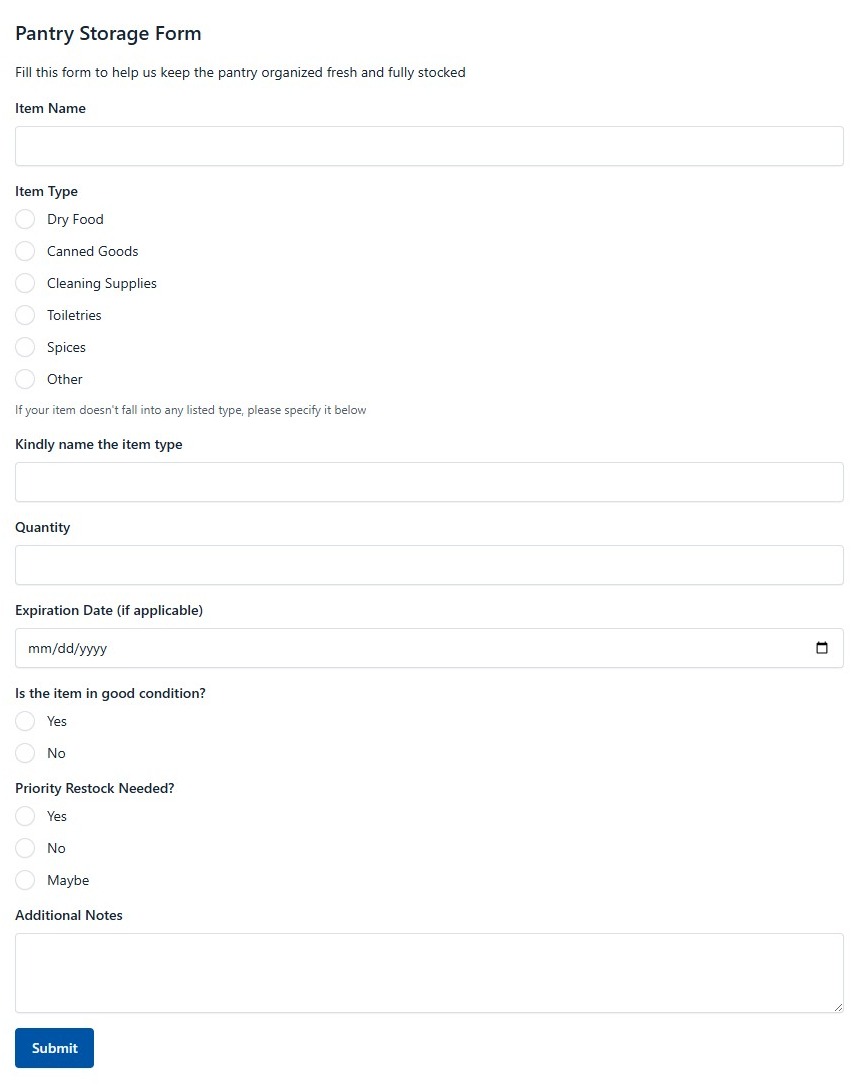 Pantry Storage Form