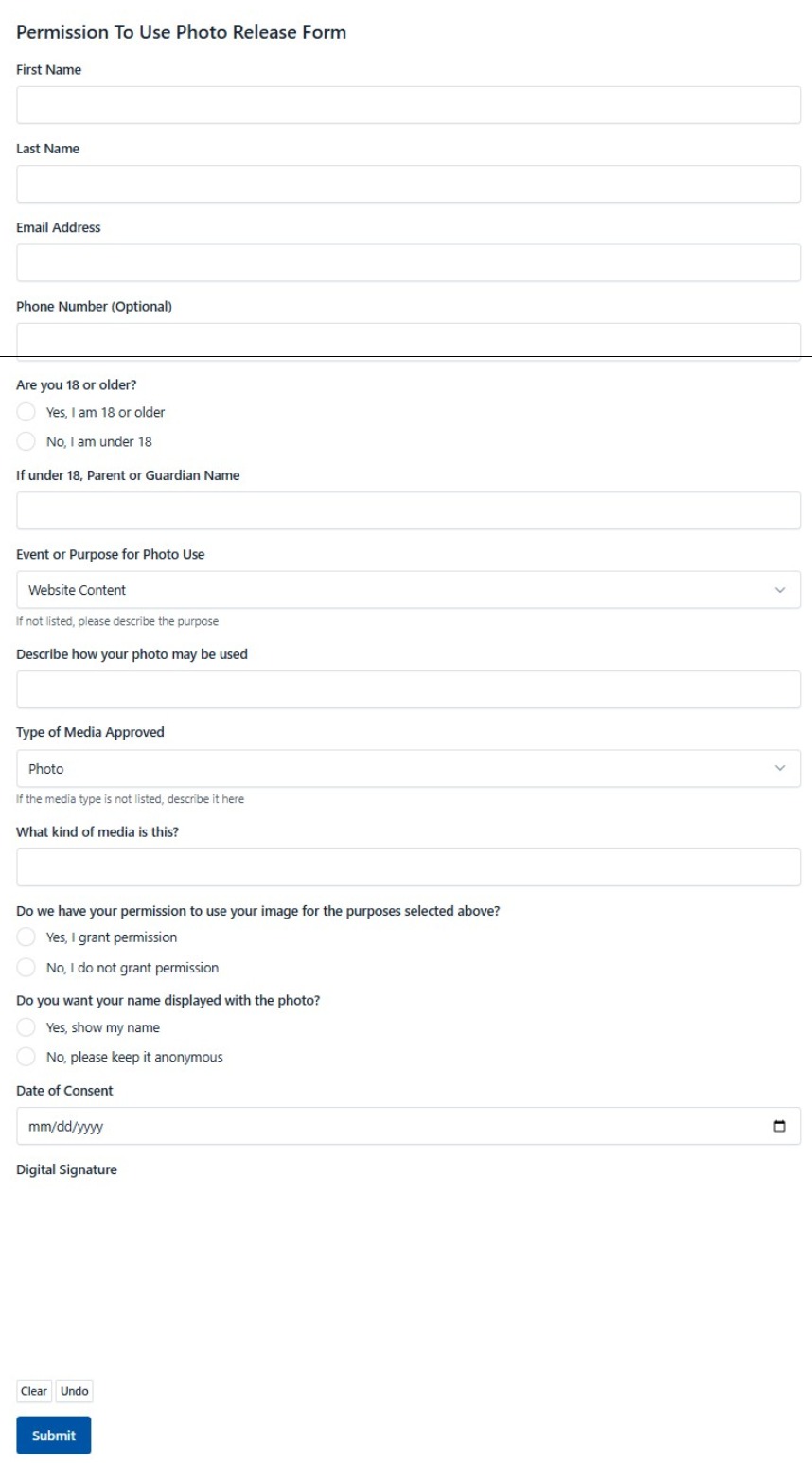 Permission To Use Photo Release Form